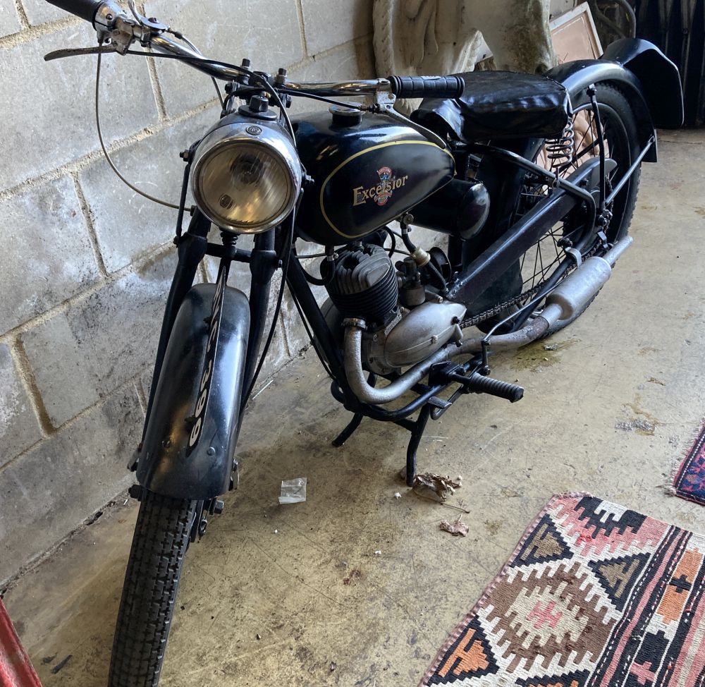 An Excelsior Consort model F4 motorbike with Villiers 98cc two stroke engine, sold with origianl brown log book and current V5